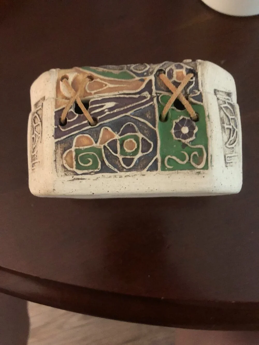 Vintage Mexican Pottery Trinket Box Stamped Fagua